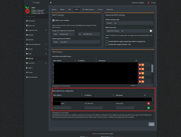 Pi-hole static IP address assignment