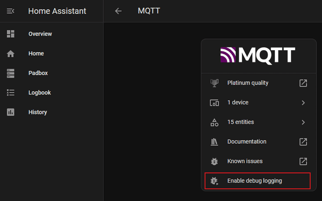 enabling debug logging for mqtt
